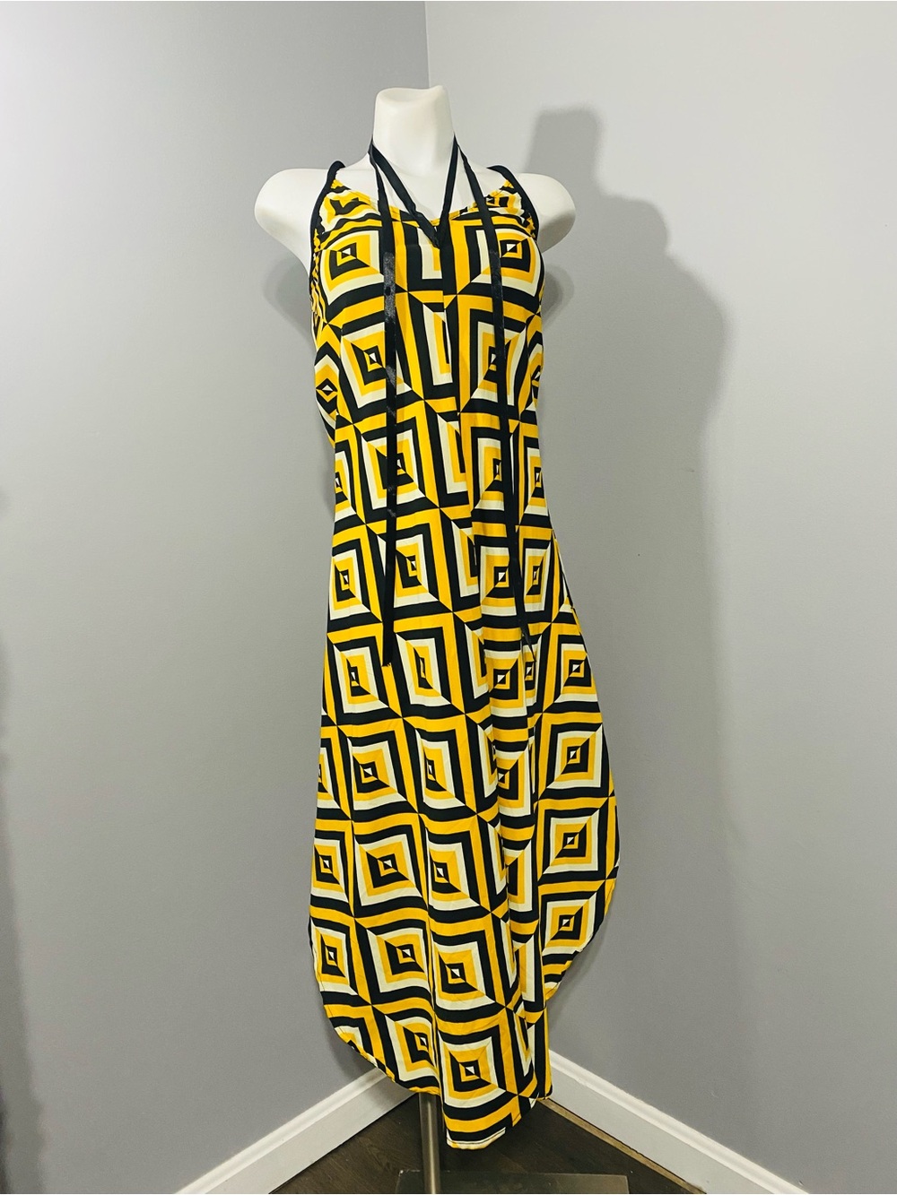 Yellow Geometric Halter Dress - Women